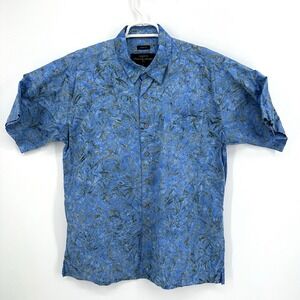 Pete Huntington Mens Hawaiian Shirt Size L Blue Aloha Floral Tropical Resort